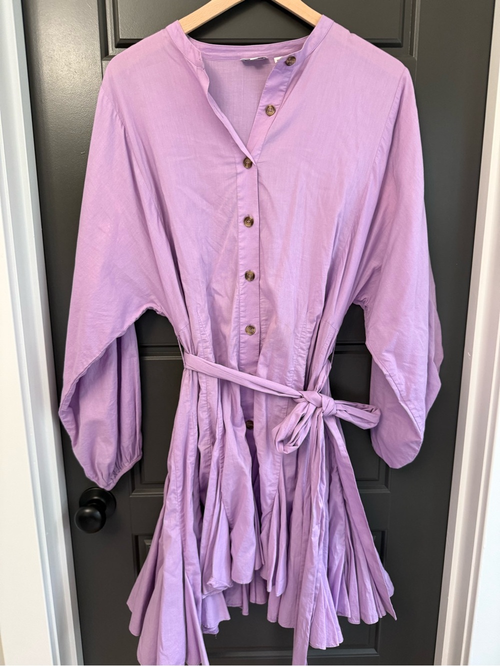 RHODE Lilac Button-Front Belted Dress